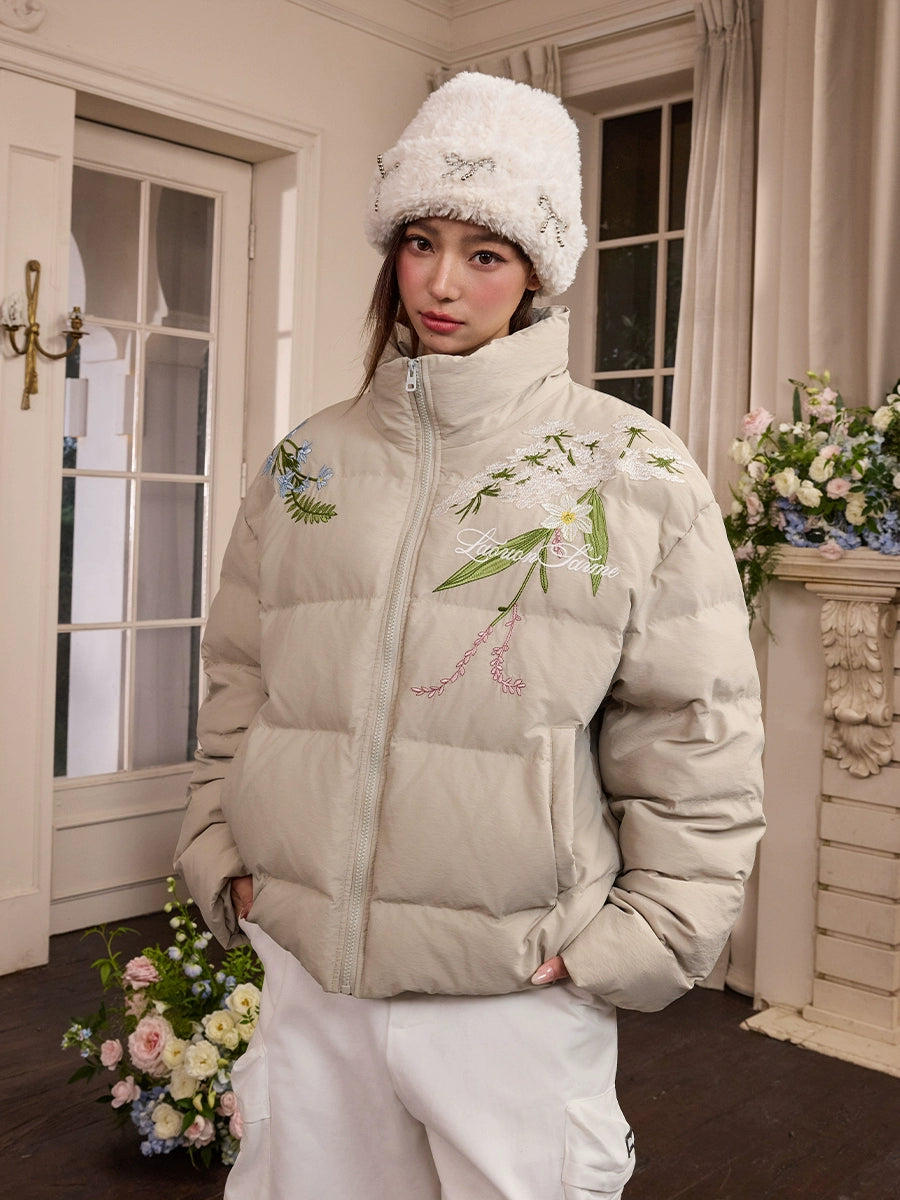 Harsh and Cruel Classic Flower Embroidery Puffer Jacket | Face 3 Face