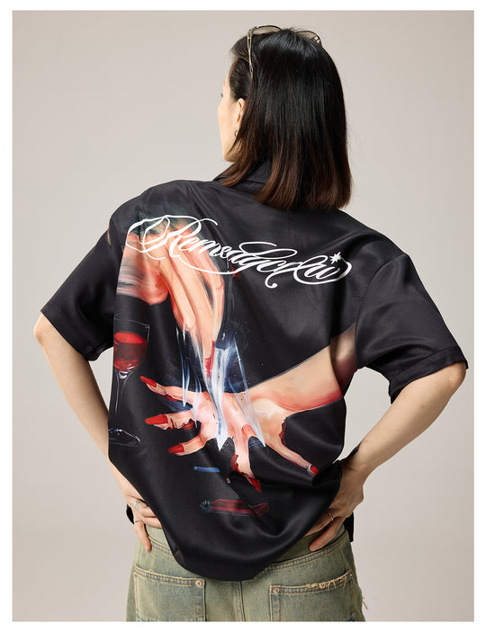 Remedy Finger and Wine Glass Full Print Short Sleeve Cuban Shirt | Face 3 Face