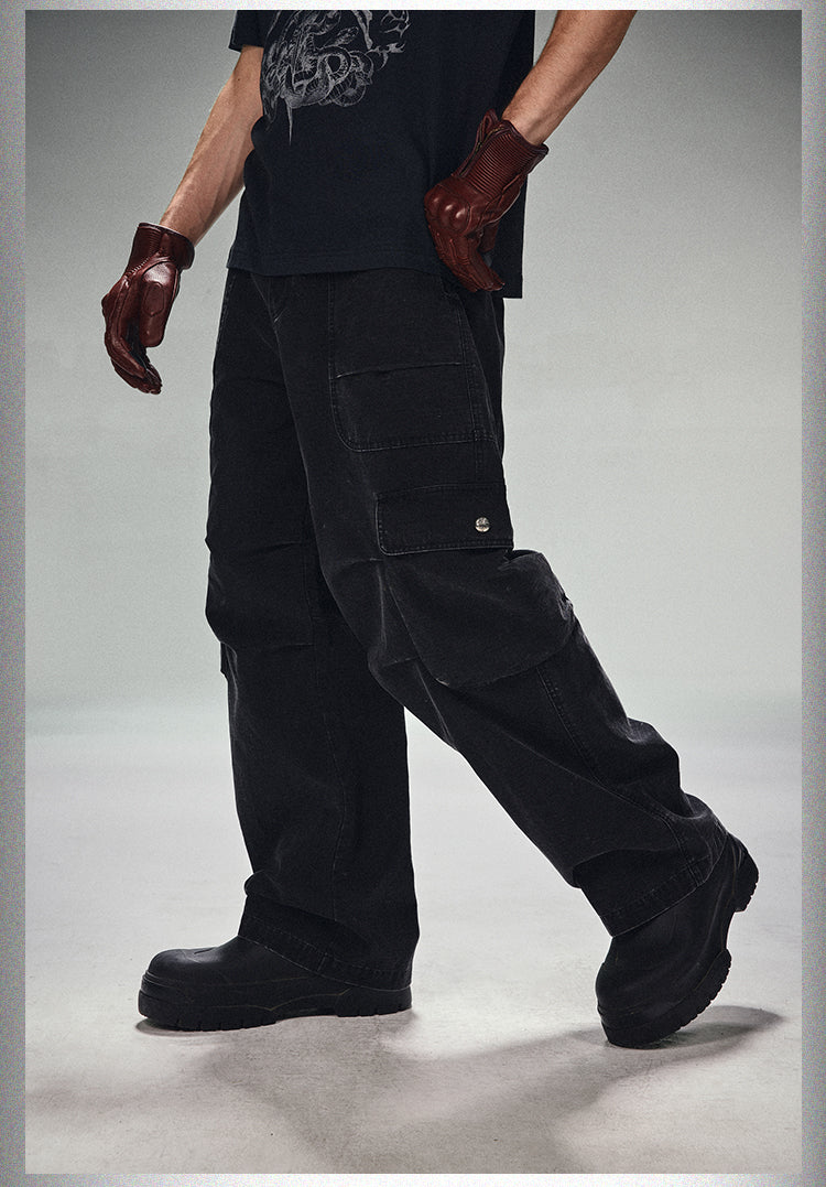 DICETINY Double Pleated Washed Baggy Cargo Pants | Face 3 Face