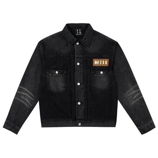 MEDM Leather Logo Washed 2nd-Type Denim Jacket | Face 3 Face