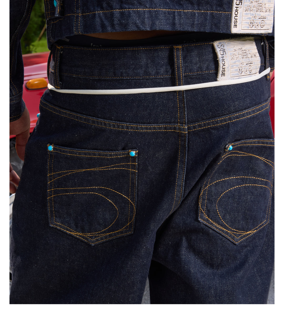 S45 Turquoise Studded Jeans | Face 3 Face