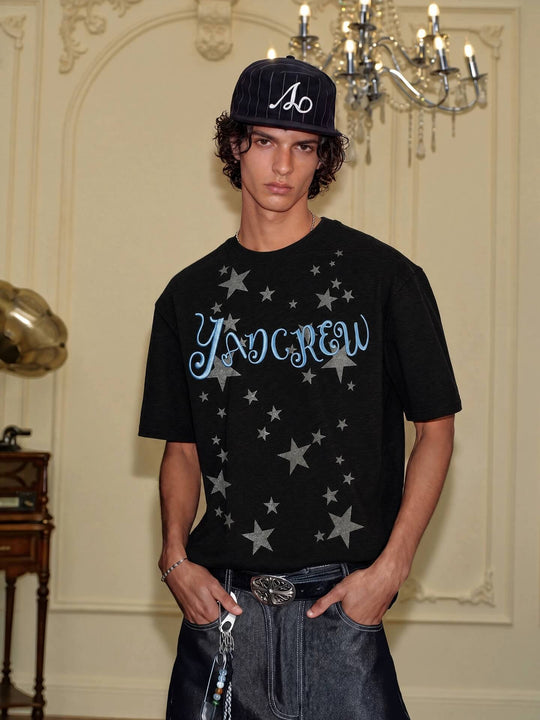 YADcrew Star Print 3D Logo Embroidered Tee | Face 3 Face