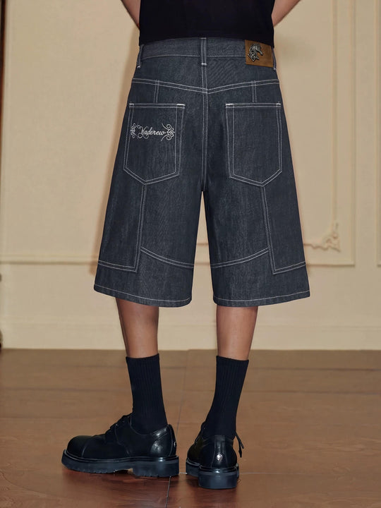 YADcrew Cross Motif Button Paneled Denim Shorts | Face 3 Face