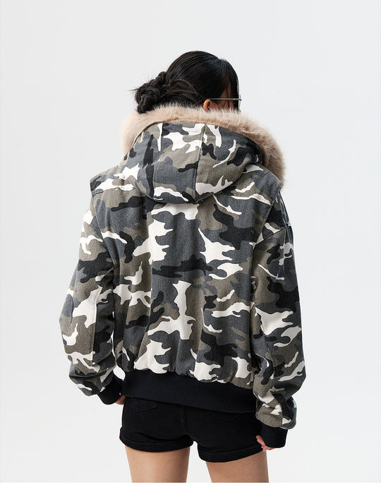 MEDM Detachable Fur Camouflage Hooded Jacket | Face 3 Face