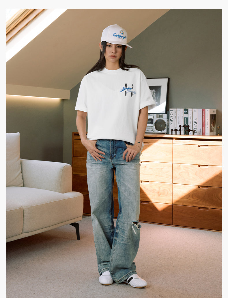 MEDM Fuzzy Embroidered Print Logo Tee | Face 3 Face