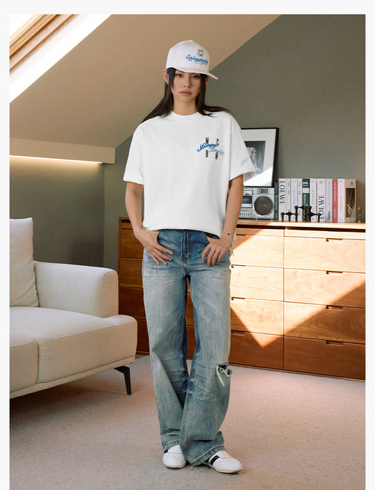 MEDM Fuzzy Embroidered Print Logo Tee | Face 3 Face