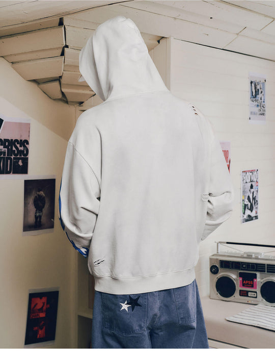 MEDM Skeleton Angel Graphic Print Distressed Zip Up Hoodie | Face 3 Face
