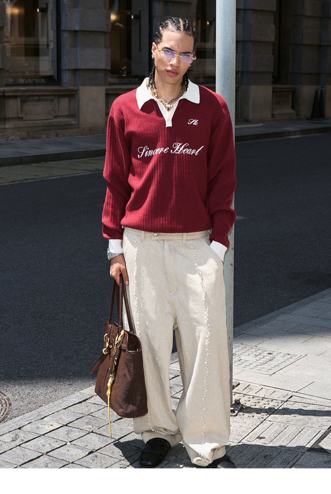 STEEPC Contrast Lapel Polo Knit Sweater | Face 3 Face