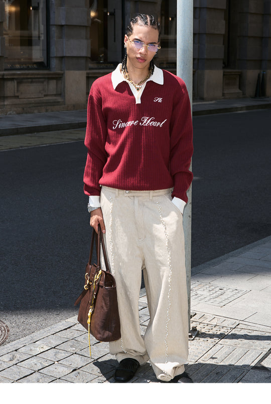 STEEPC Contrast Lapel Polo Knit Sweater | Face 3 Face