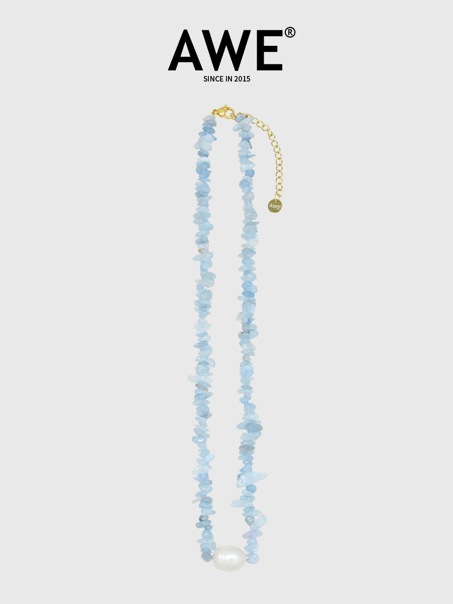 AWE Aquamarine Crushed Stone Pearl Necklace | Face 3 Face