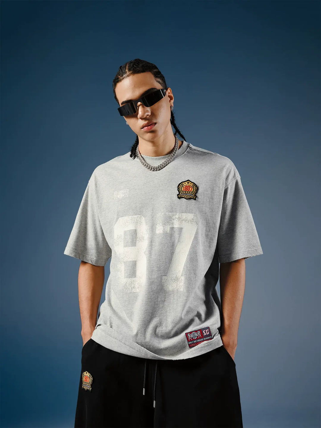 1807 Vintage Number Print Distressed Short Sleeve Tee | Face 3 Face