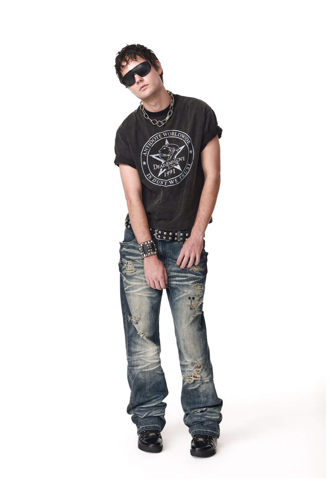 ANTIDOTE DEAD END LOVE Vintage Print Washed Short Sleeve Tee | Face 3 Face