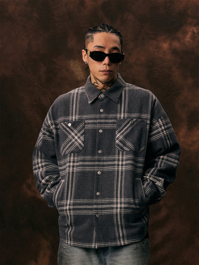 1807 Plaid Printed Quilted Shirt Jacket | Face 3 Face