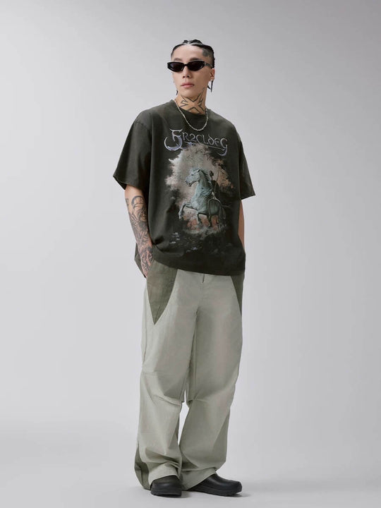 F2CE Skull War Horse Graphic Washed Distressed Short Sleeve Tee | Face 3 Face