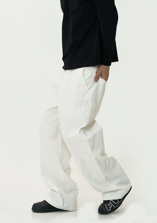 EVILKNIGHT(EK) Love Embroidered Casual Wide Pants | Face 3 Face