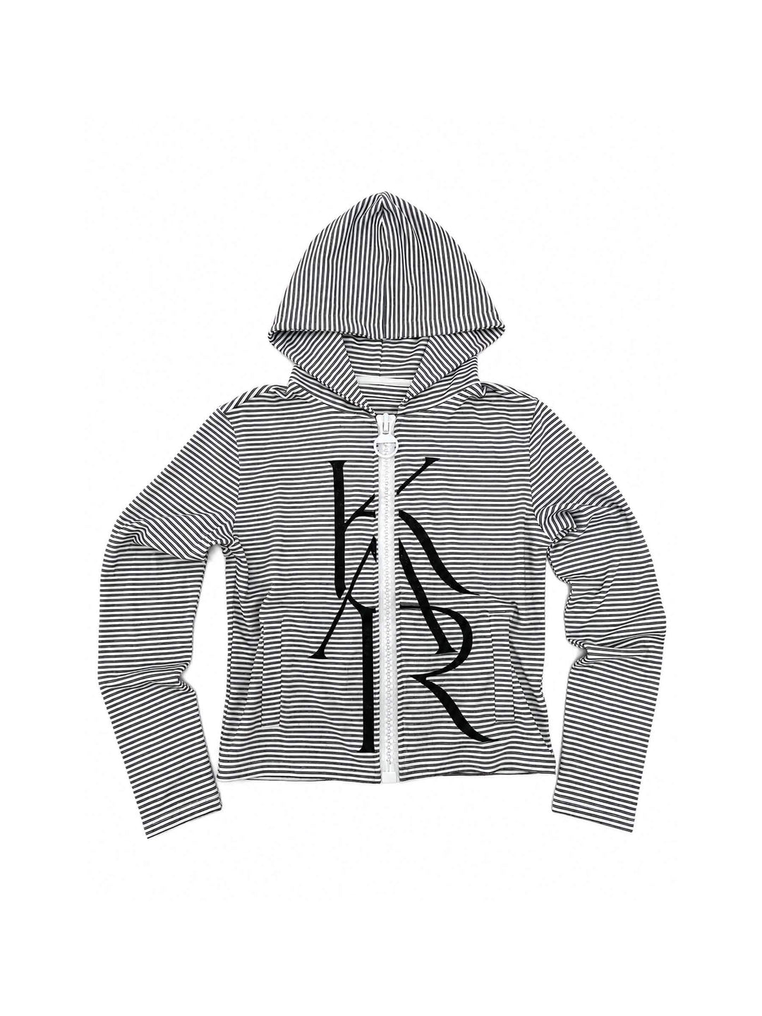 KARMANISTIC Glitter Lettering Striped Zip Up Hoodie | Face 3 Face