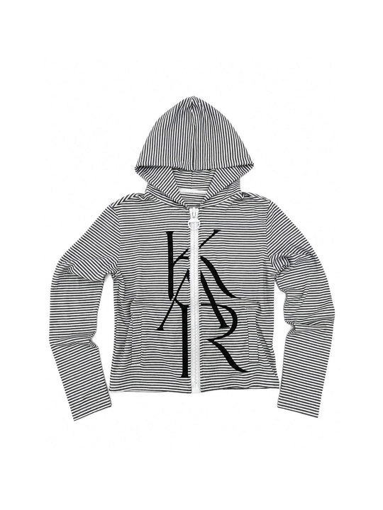 KARMANISTIC Glitter Lettering Striped Zip Up Hoodie | Face 3 Face