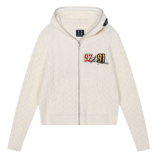 MEDM Patch Applique Zip Up Knit Hoodie | Face 3 Face