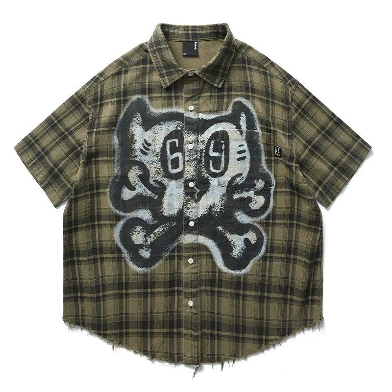 Remedy Skull Print Plaid Short Sleeve Shirt | Face 3 Face
