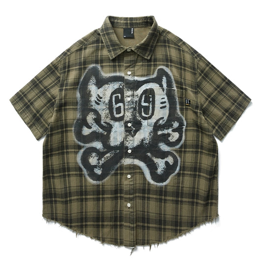 Remedy Skull Print Plaid Short Sleeve Shirt | Face 3 Face