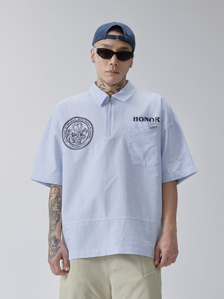 F2CE Printed Striped Short-Sleeve Pullover Shirt | Face 3 Face