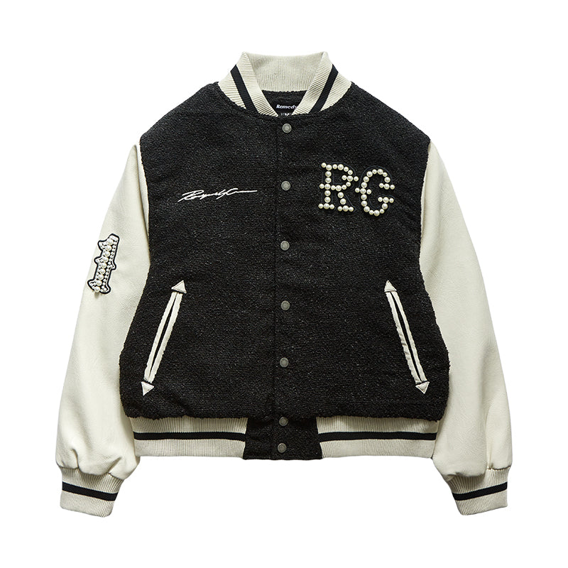 Remedy RMD Pearl Embroidered Leather Varsity Jacket | Face 3 Face