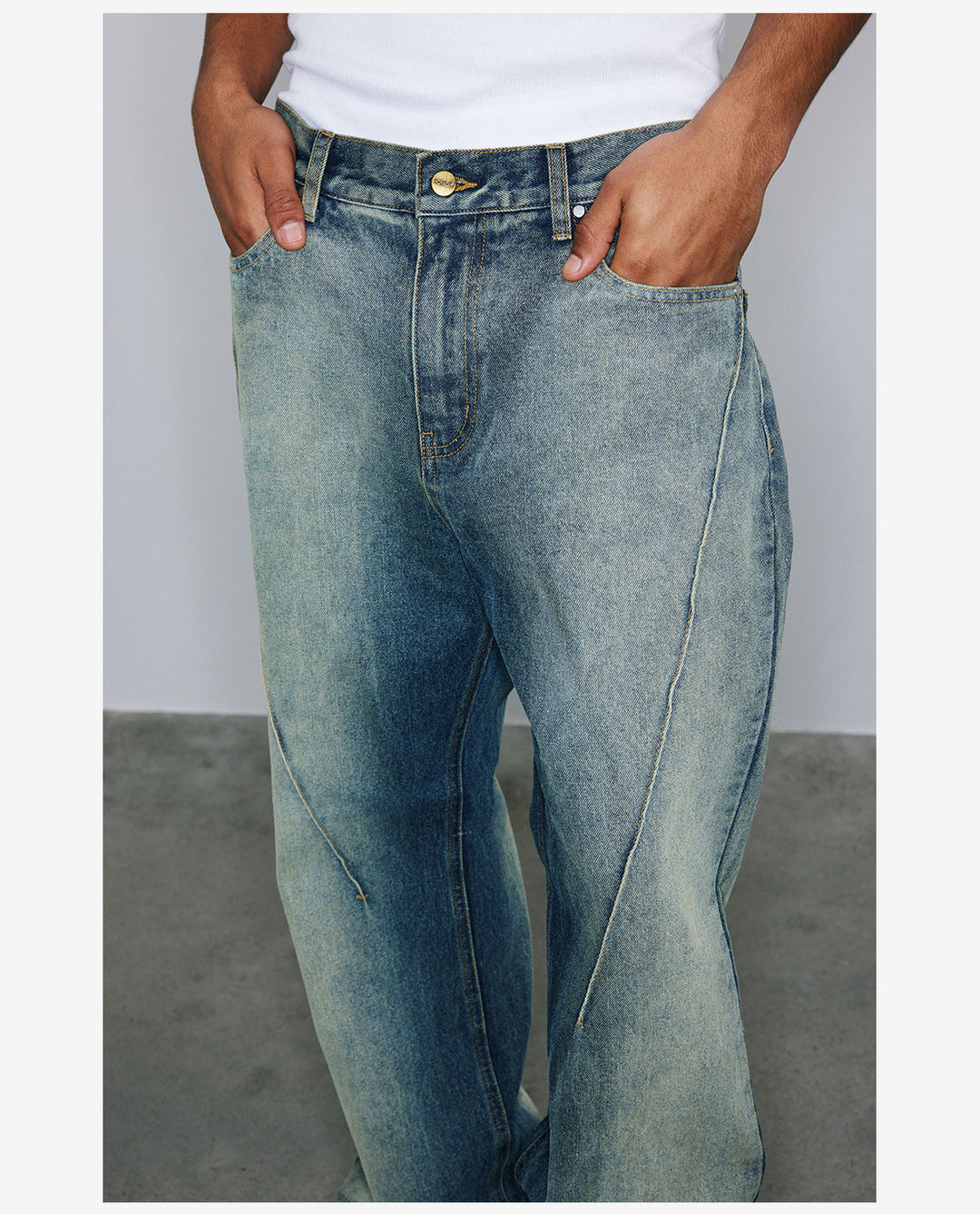 NOVACAM Heavy Washed Gradient Mud Dyed Stitched Flared Jeans | Face 3 Face