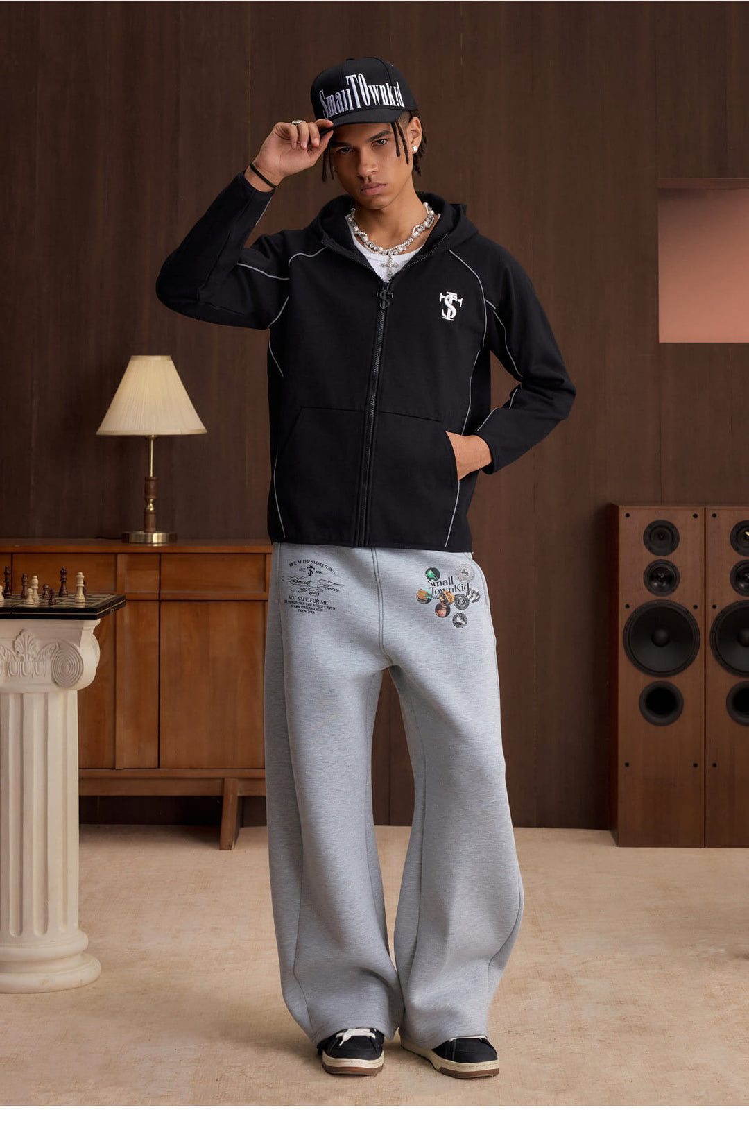Small Town Kid Reflective Accent Line Zip Up Hoodie | Face 3 Face