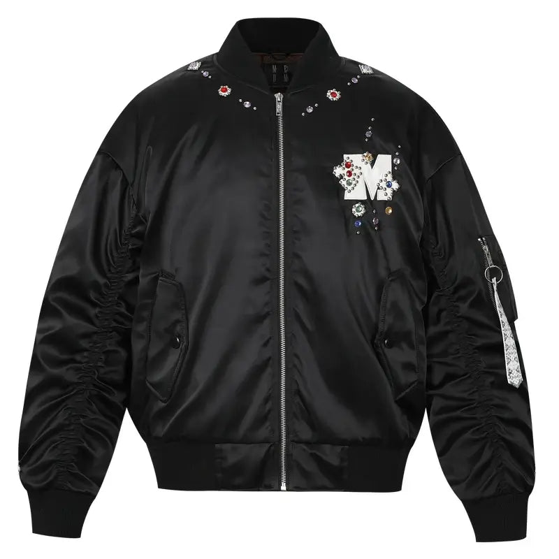 MEDM Gemstone Studded Leather Patch MA-1 Bomber Jacket | Face 3 Face