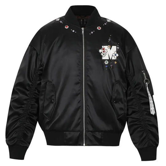 MEDM Gemstone Studded Leather Patch MA-1 Bomber Jacket | Face 3 Face