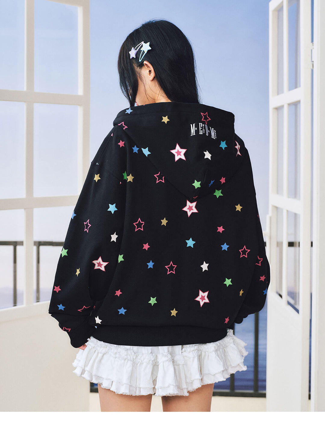 MEDM All Over Colorful Star Print Zip Up Hoodie | Face 3 Face