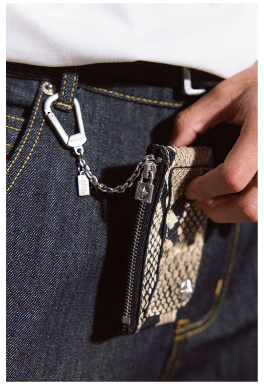 Remedy Metal Studded Keychain Coin Card Zipper Leather Wallet | Face 3 Face