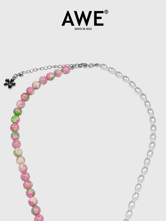 AWE Black Sunflower Pendant Stone Pearl Chain Necklace | Face 3 Face