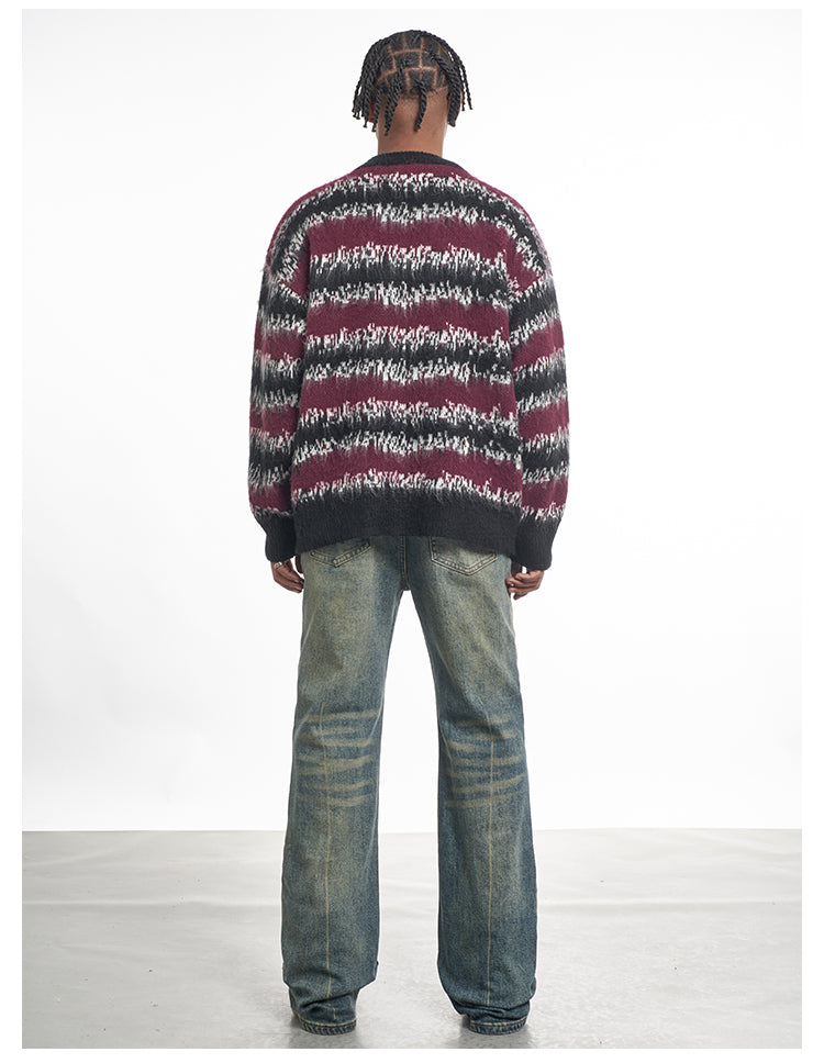 F3F Select Gradient Striped Fuzzy Knit Sweater | Face 3 Face