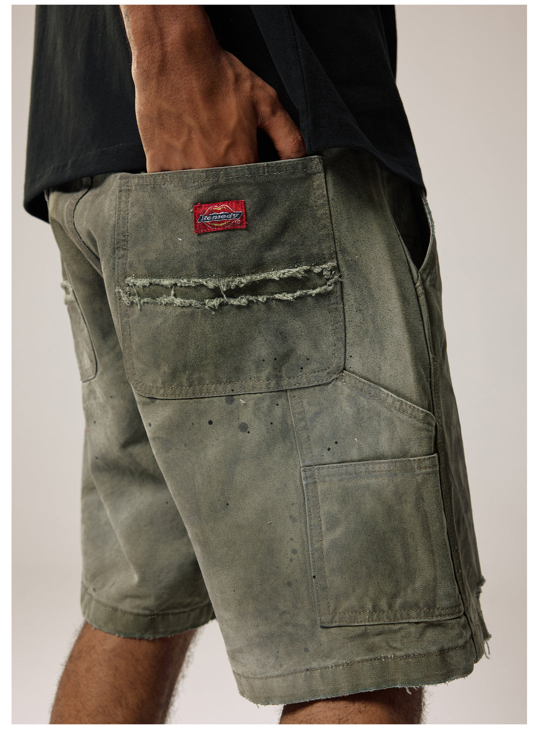 Remedy Kiss Mark Distressed Hole Work Painter Shorts | Face 3 Face