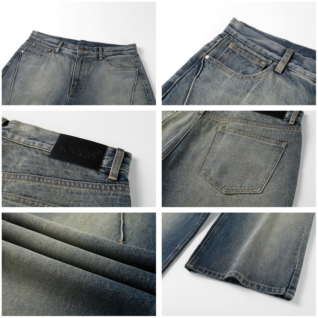 NOVACAM Heavy Washed Gradient Mud Dyed Stitched Flared Jeans | Face 3 Face