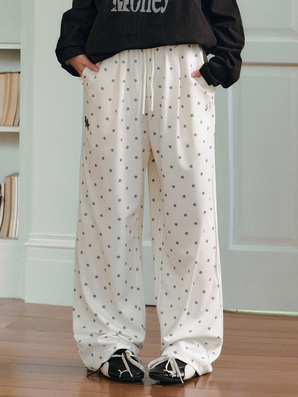 MEDM Polka Dot Print Wide Leg Sweatpants | Face 3 Face