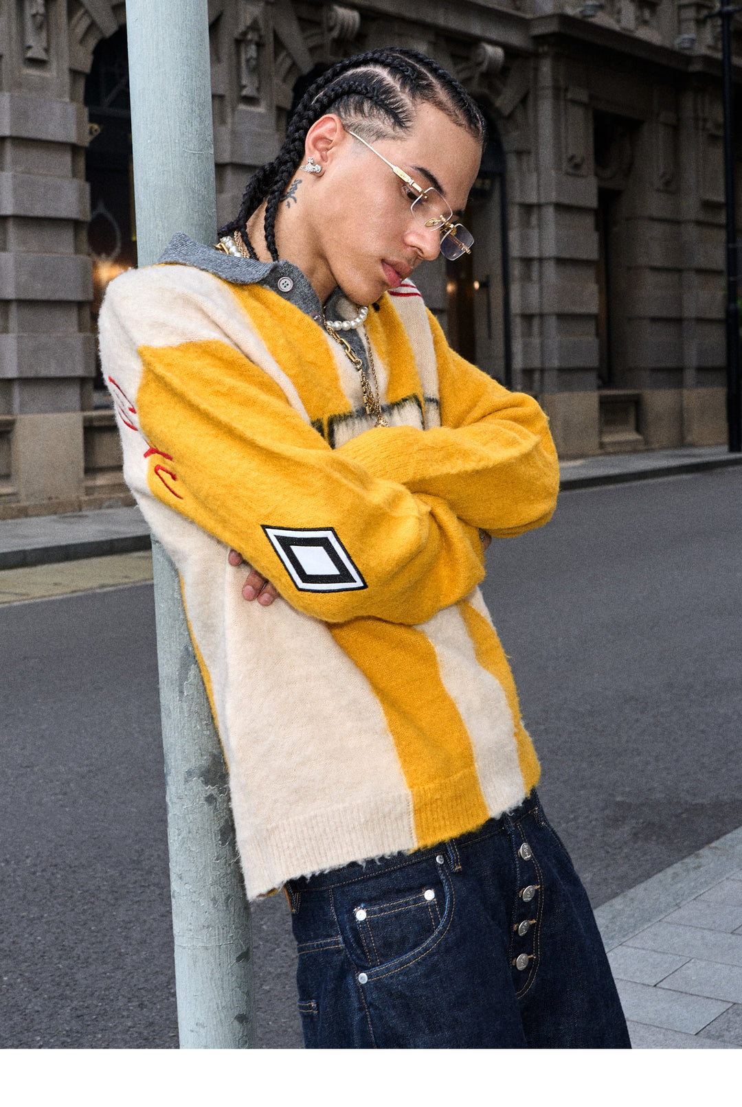 STEEPC Vertical Stripe Brushed Knit Polo Sweater | Face 3 Face