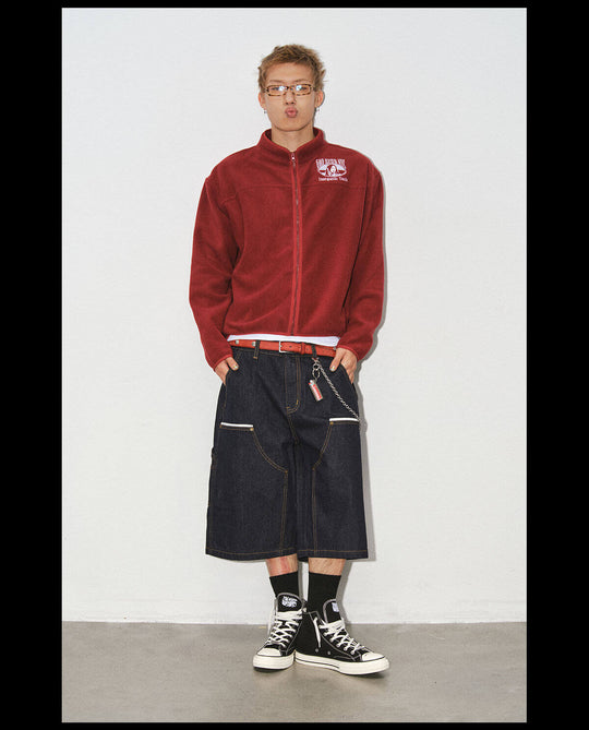 NOVACAM White Accent Line Double Knee Baggy Denim Shorts | Face 3 Face