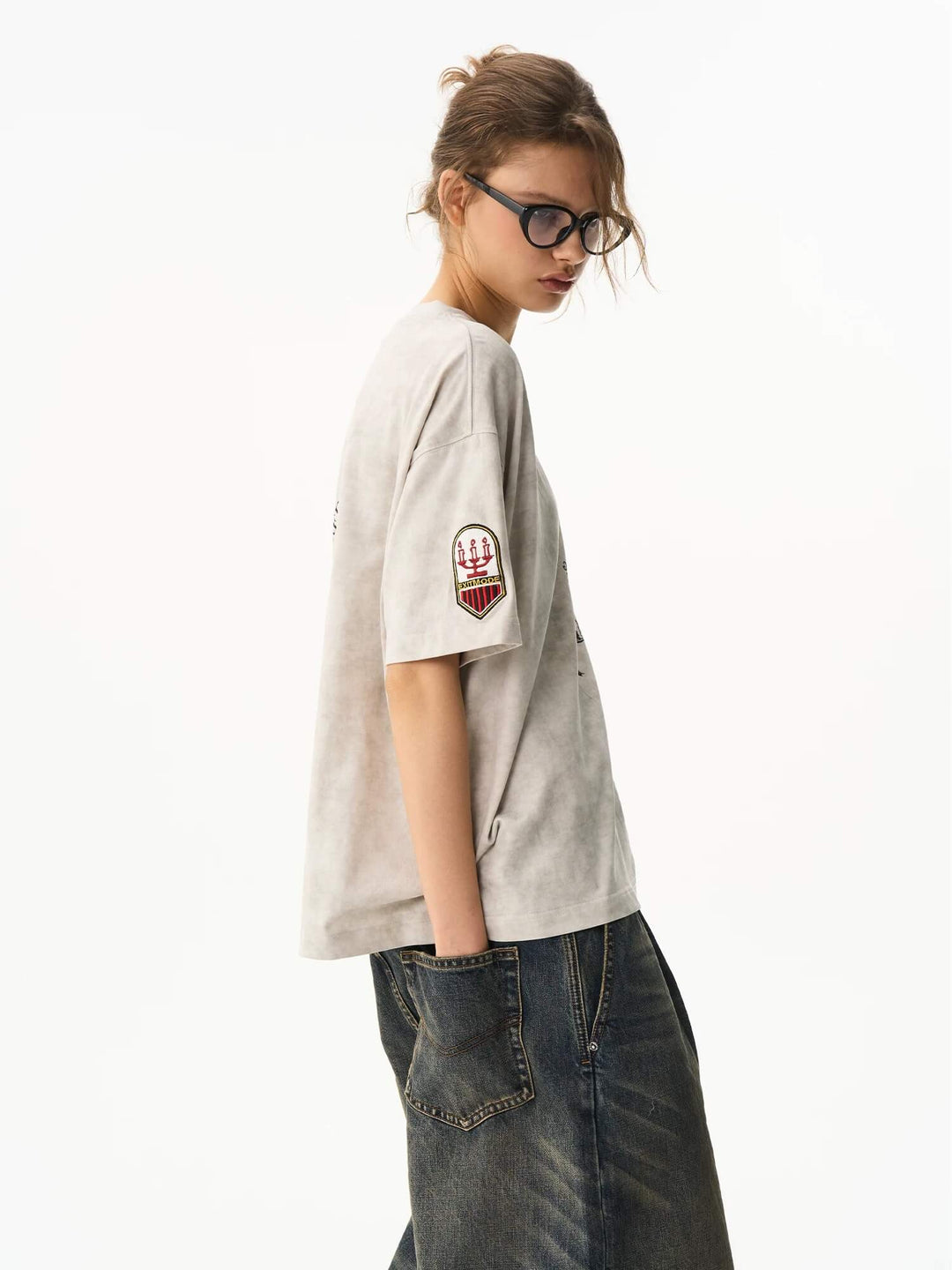 EXITMODE BY BLIND NO PLAN Wax Print Emblem Patch Washed Short Sleeve Tee | Face 3 Face