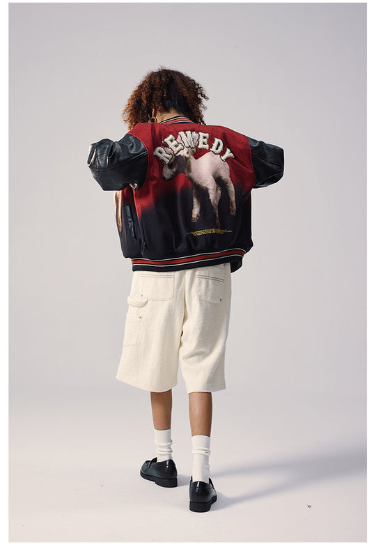Remedy Sheep Full Print Pearl Embroidered Varsity Jacket | Face 3 Face