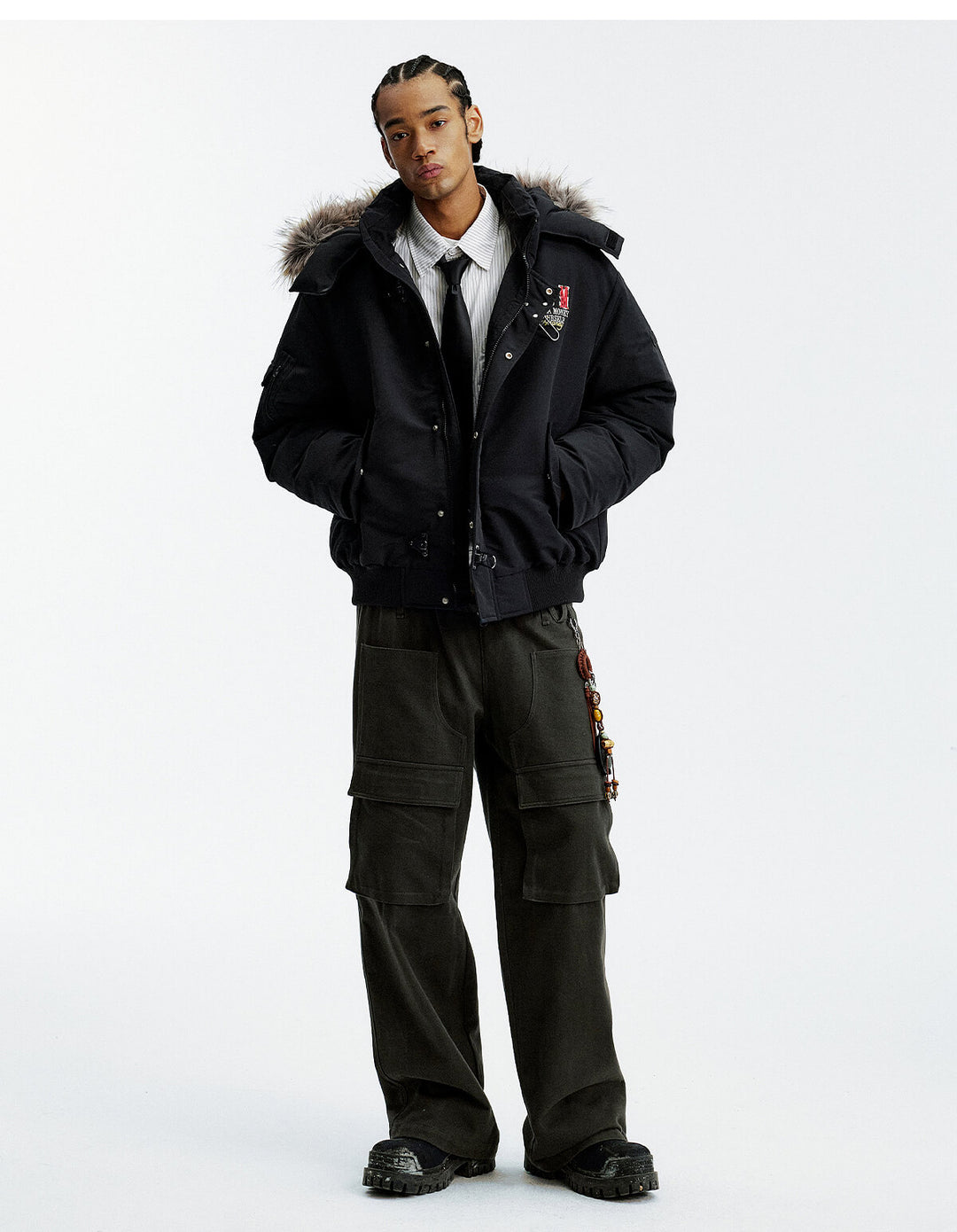 MEDM Detachable Fur Metal Snaps Down Jacket | Face 3 Face