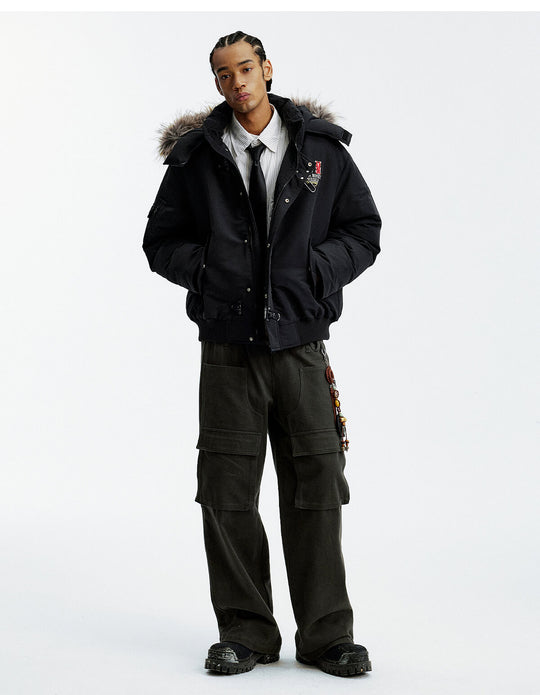 MEDM Detachable Fur Metal Snaps Down Jacket | Face 3 Face