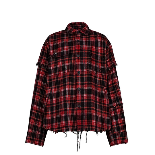 UNDERWATER Scarlet Plaid Deconstructed Destroyed Shirt Jacket | Face 3 Face