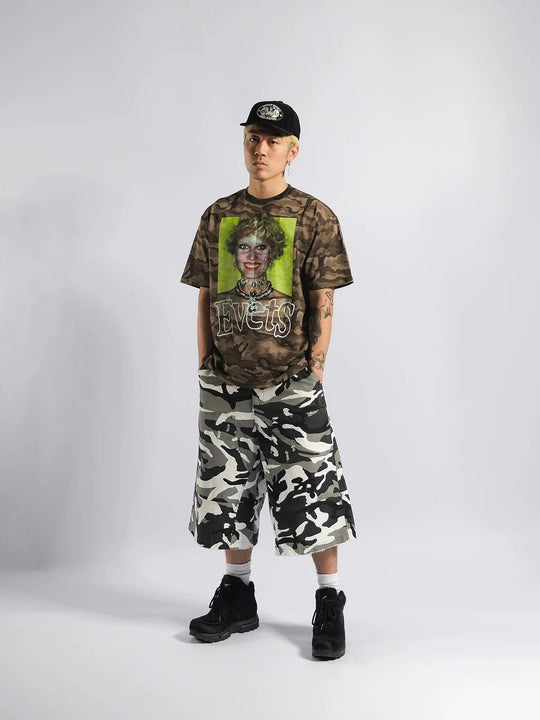 EVETS Camo Distressed Double Knee Baggy Work Shorts | Face 3 Face