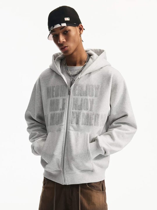 MEDM Rhinestone Embellished Zip Up Hoodie | Face 3 Face