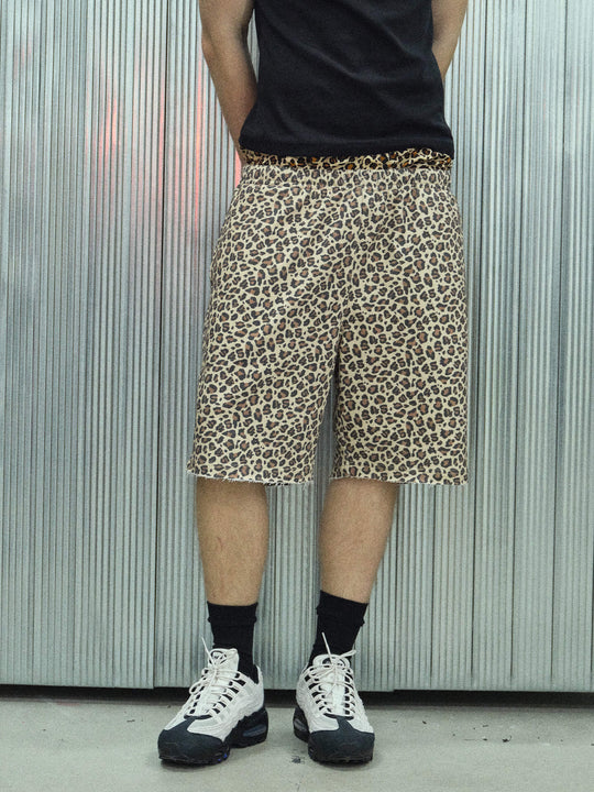 S45 Leopard Print Cutoff Sweat Shorts