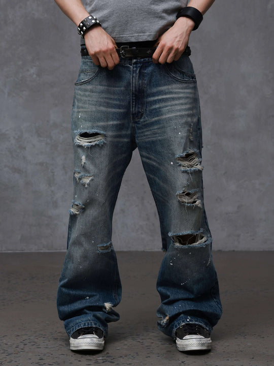 ANTIDOTE Back Embroidery Washed Distressed Jeans | Face 3 Face