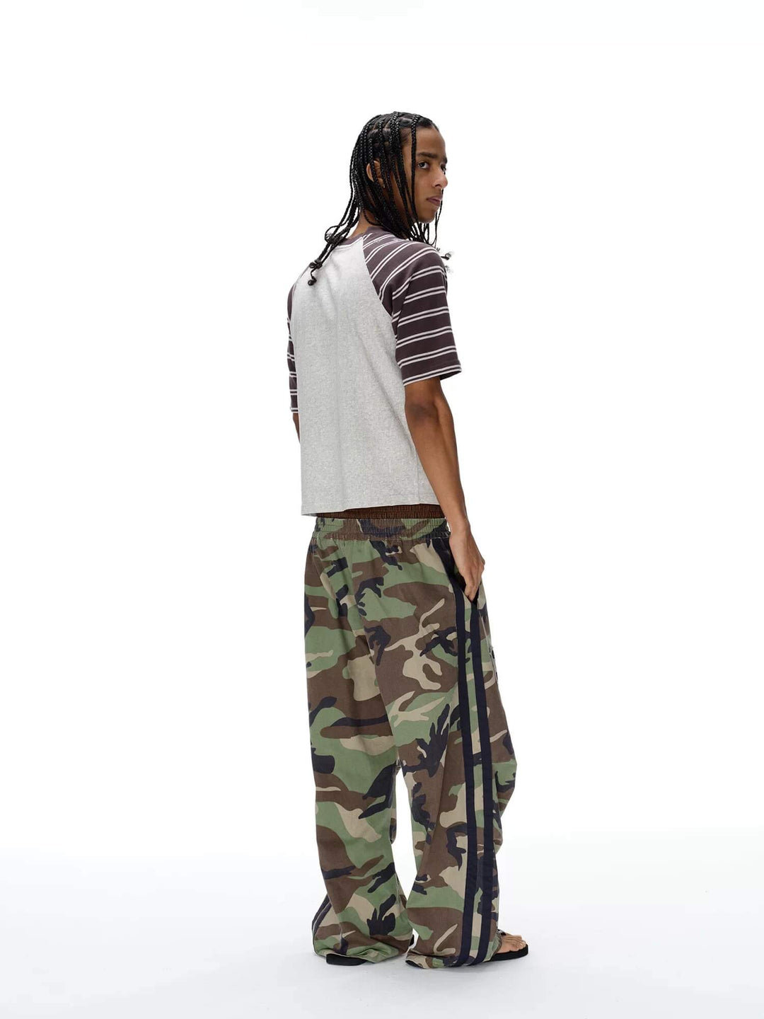 EXITMODE BY BLIND NO PLAN Double Waist Camo Wash Stripe Baggy Pants | Face 3 Face