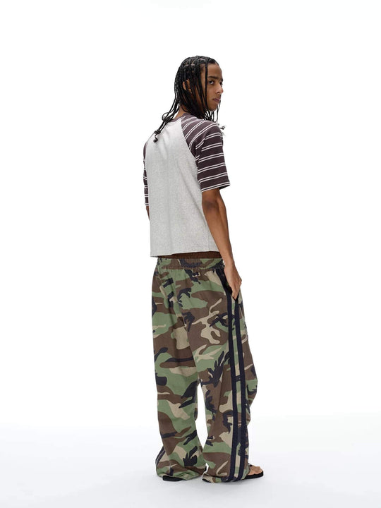 EXITMODE BY BLIND NO PLAN Double Waist Camo Wash Stripe Baggy Pants | Face 3 Face